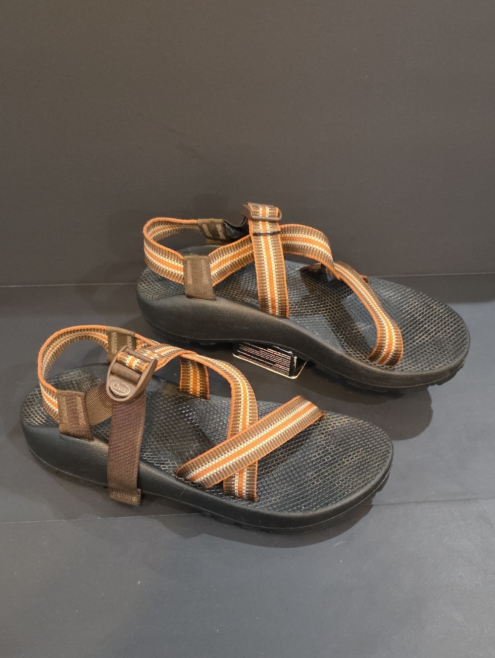 Chaco Men's Vibram Black Sandals with Brown and Orange Straps